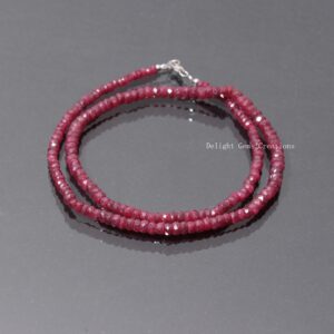 Ruby Beaded Necklace, Faceted Rondelle Beads, Sterling Silver Clasp
