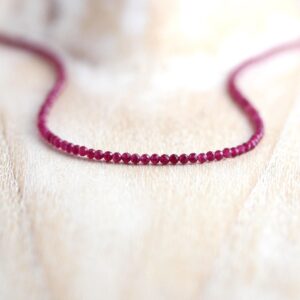 Ruby Beaded Necklace In Sterling Silver, Gold Or Rose Gold Filled, Raspberry Pink Dainty Faceted Gemstone Choker, Long Crystal Necklace