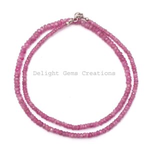 Burmese Pink Ruby Beaded Necklace, 18 Inch Faceted Rondelle