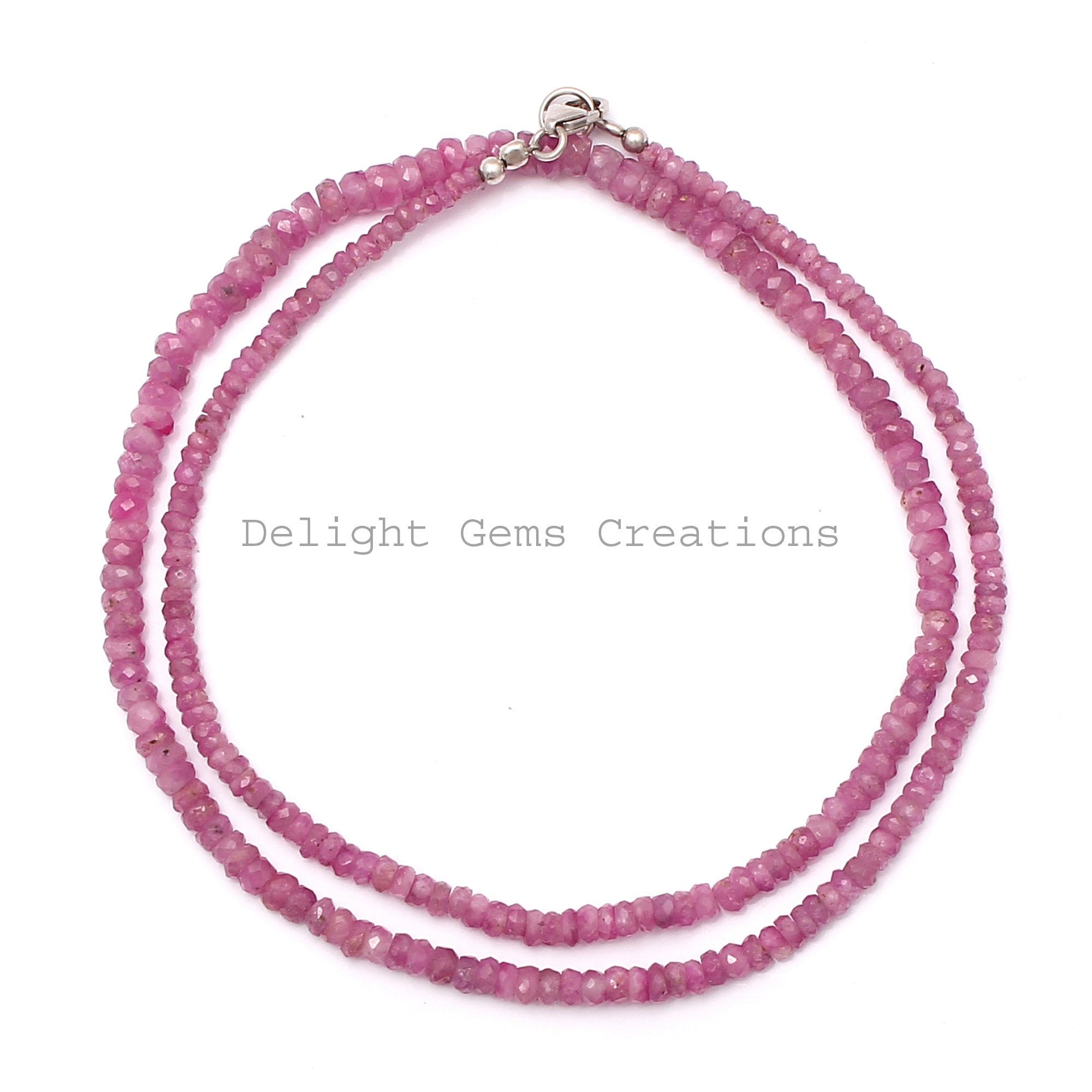 Burmese Pink Ruby Beaded Necklace, 18 Inch Faceted Rondelle