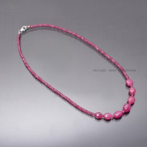 Christmas Gifts-natural Ruby Beaded Necklace-4mm Ruby Faceted Rondell / 11x9mm-12x10mm Ruby Tumble-precious Birthstone Gemstone Necklace