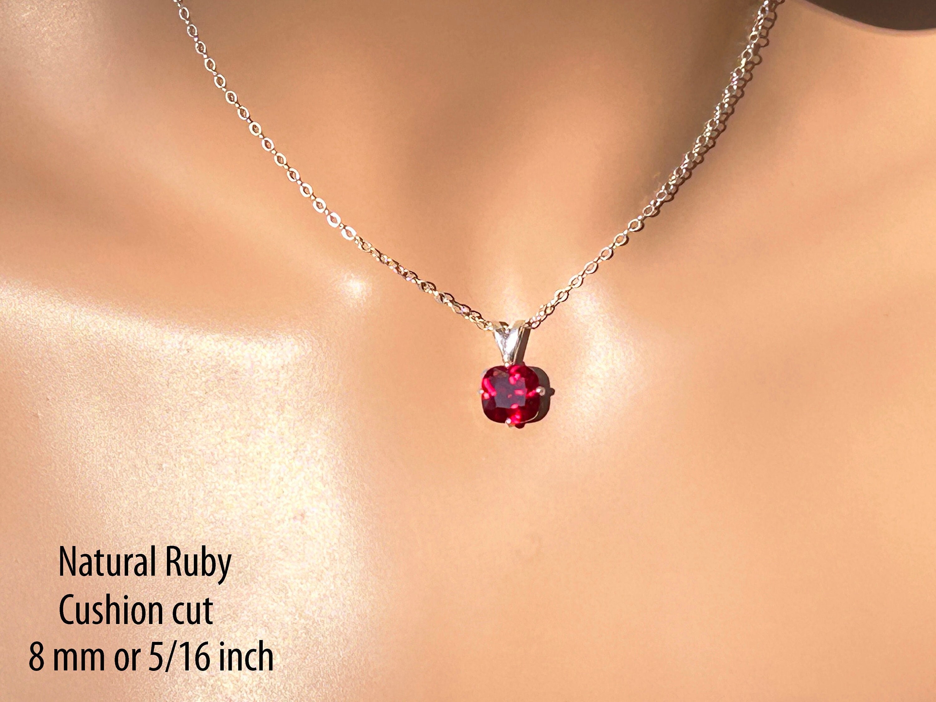 Cushion Blood Red Ruby Necklace /sterling Silver / July Birthstone/ Very Clear 2.55 Ct Tiny 8 Mm Natural Ruby / Vvs Quality