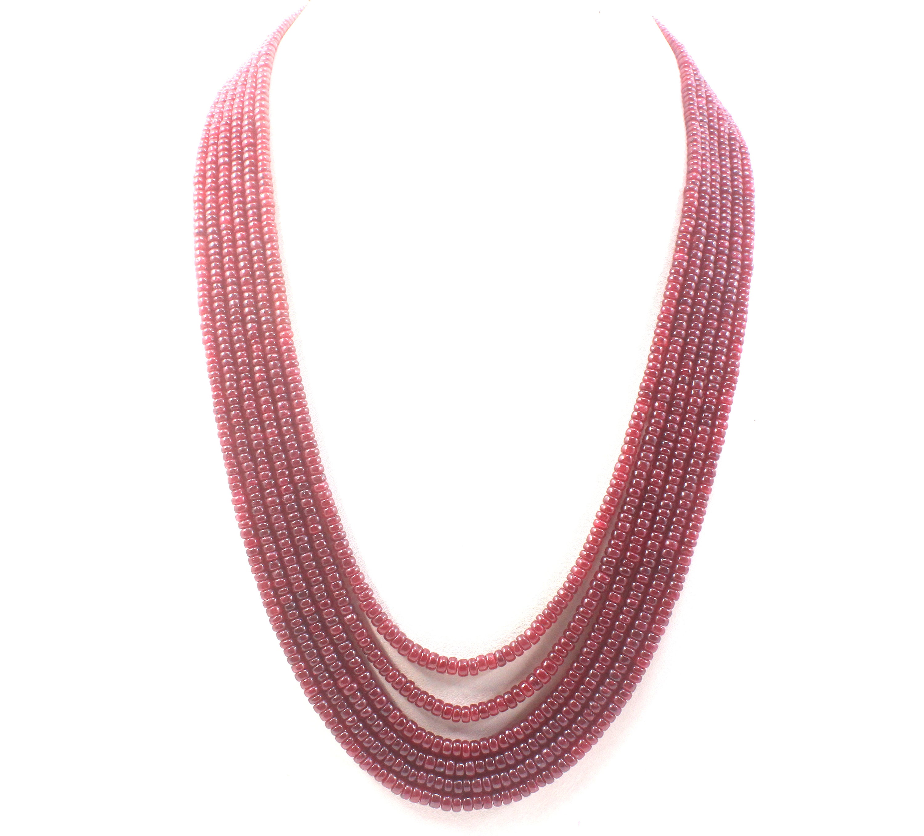 Dyed Ruby Necklace: 6-strand Rondelle Gemstone Beads (3.5-4.5 Mm) Dyed Ruby Necklace: 6-strand Rondelle Gemstone Beads (3.5-4.5 Mm)