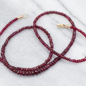 Faceted Ruby Beaded Necklace, 14K Yellow Gold Clasp