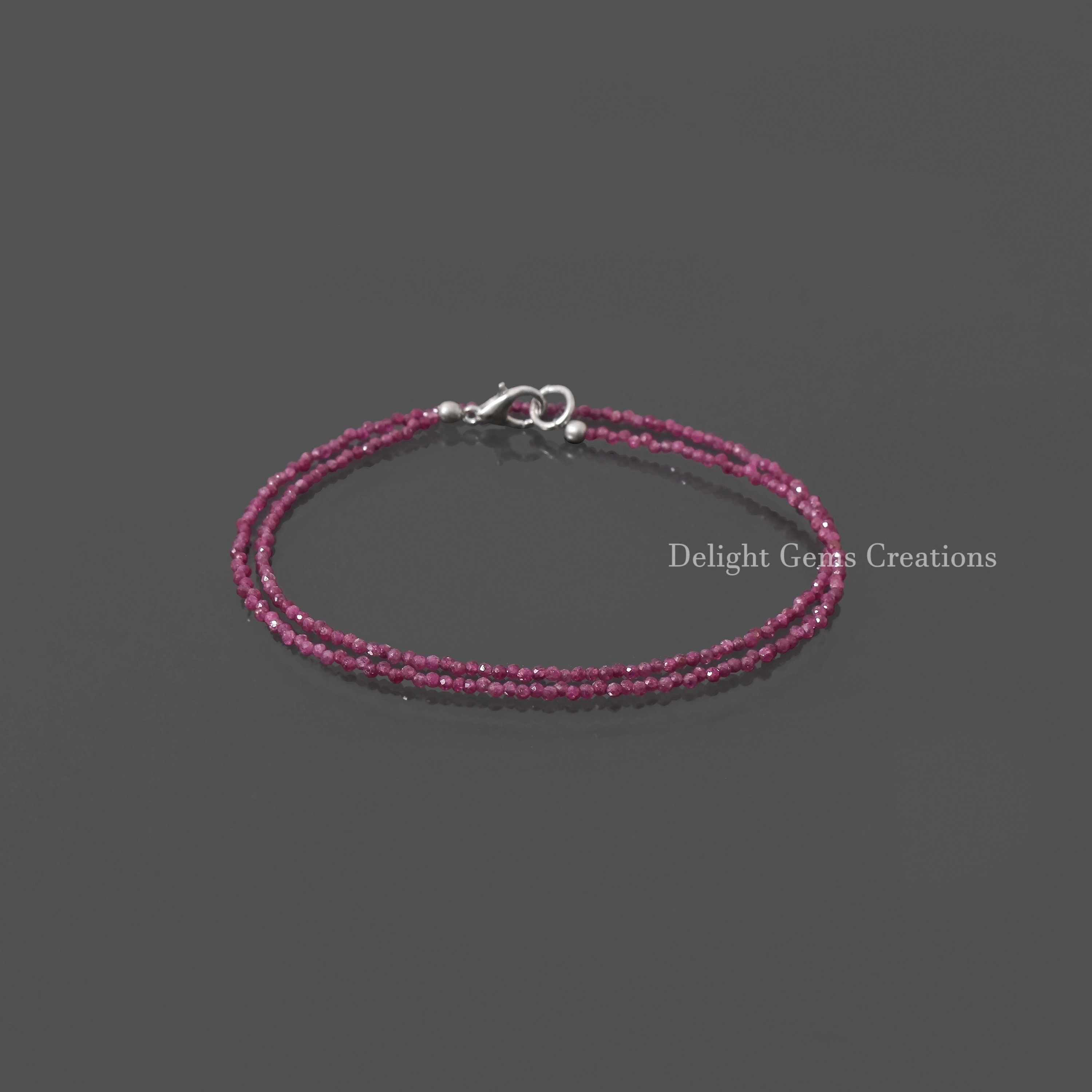 Faceted Ruby Beaded Necklace, 2mm Reddish Pink Gemstone