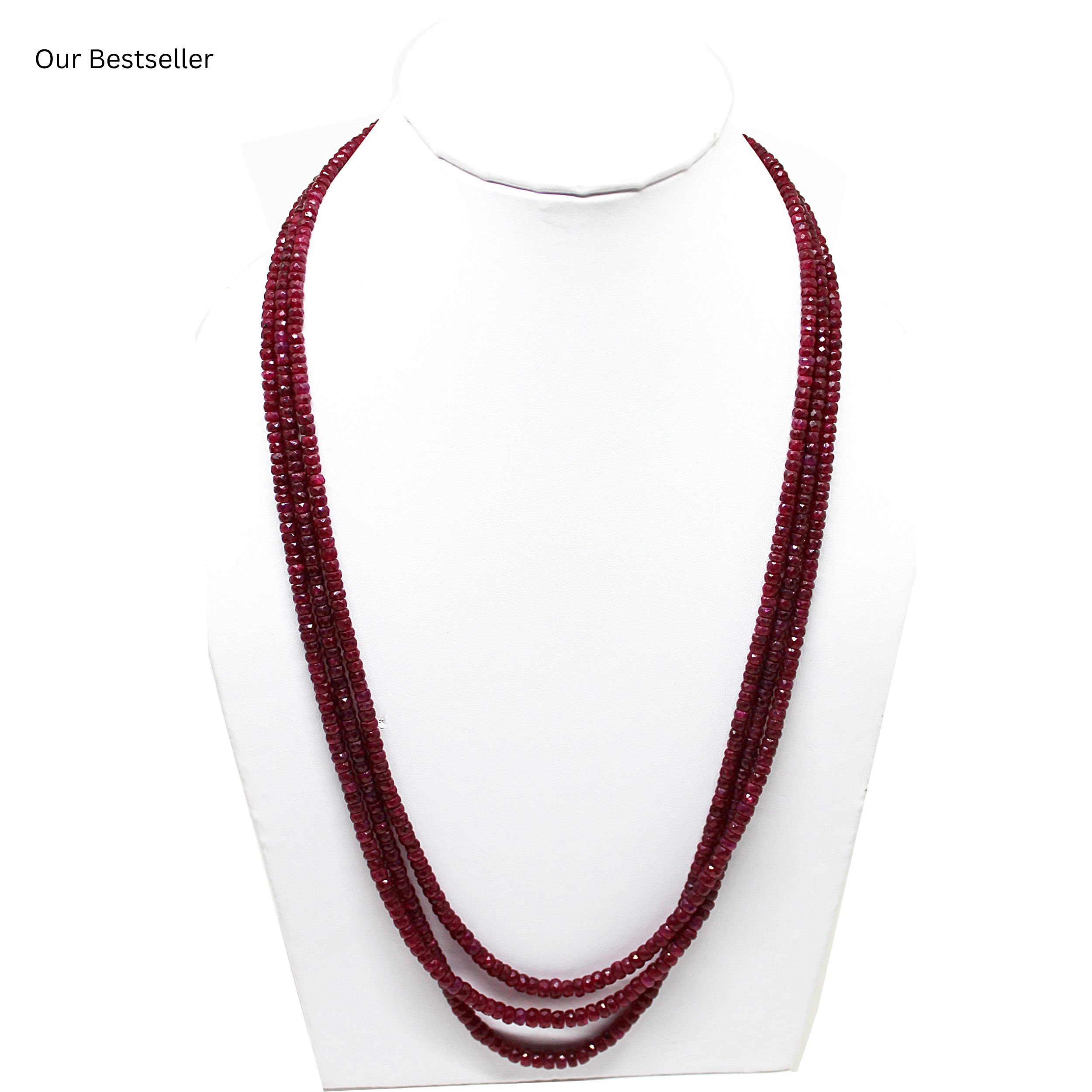 Faceted Ruby Beaded Necklace, Adjustable Red Gemstone Jewelry