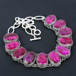 Faceted Kashmir Ruby Necklace: Handmade 925 Sterling Silver, Adjustable Chain