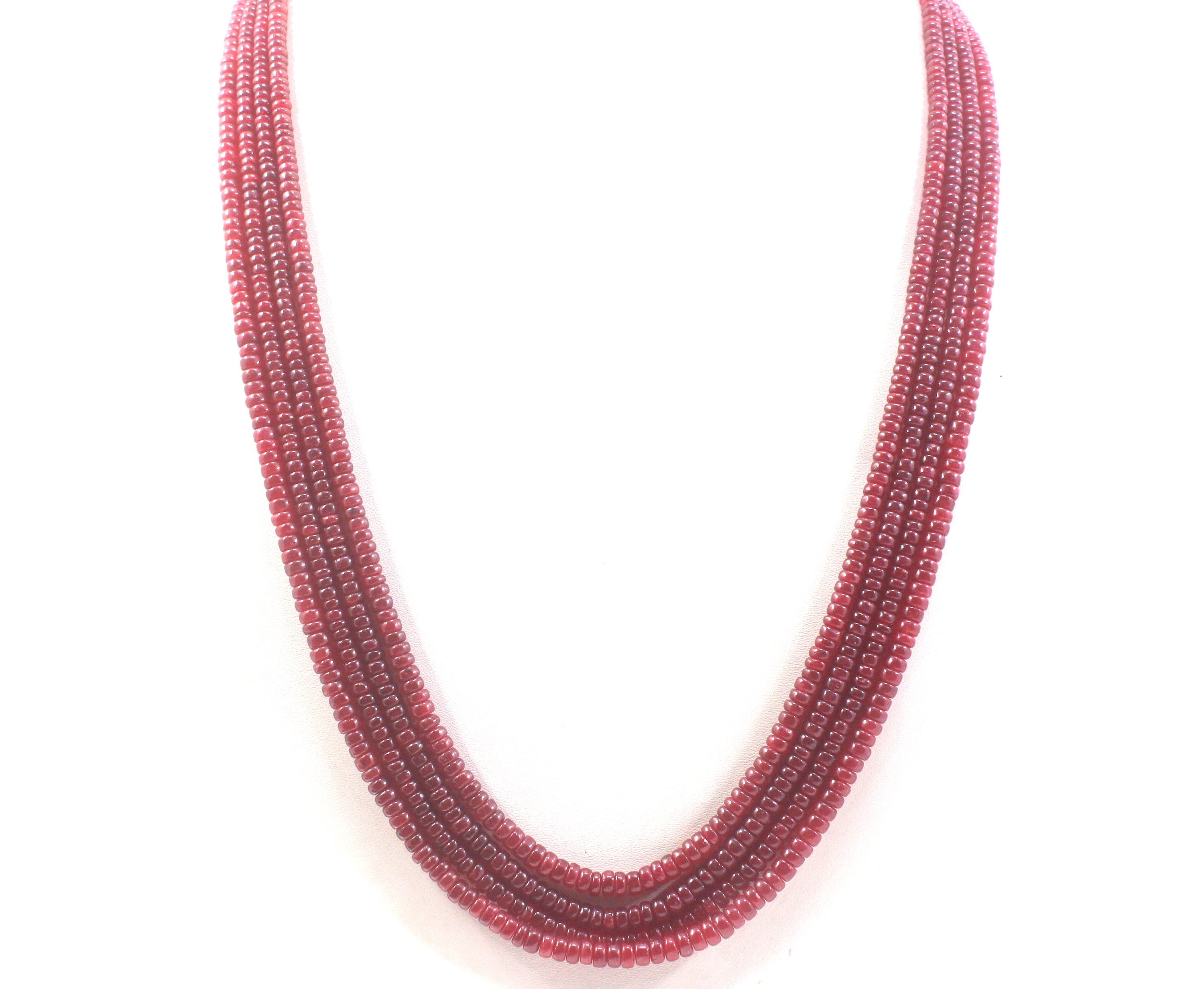 Handmade 4-strand Dyed Ruby Necklace: July Birthstone Jewelry Handmade 4-strand Dyed Ruby Necklace: July Birthstone Jewelry