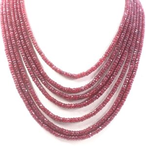 Handmade 9-strand Ruby Necklace: Faceted Rondelle Beads, 18" Long
