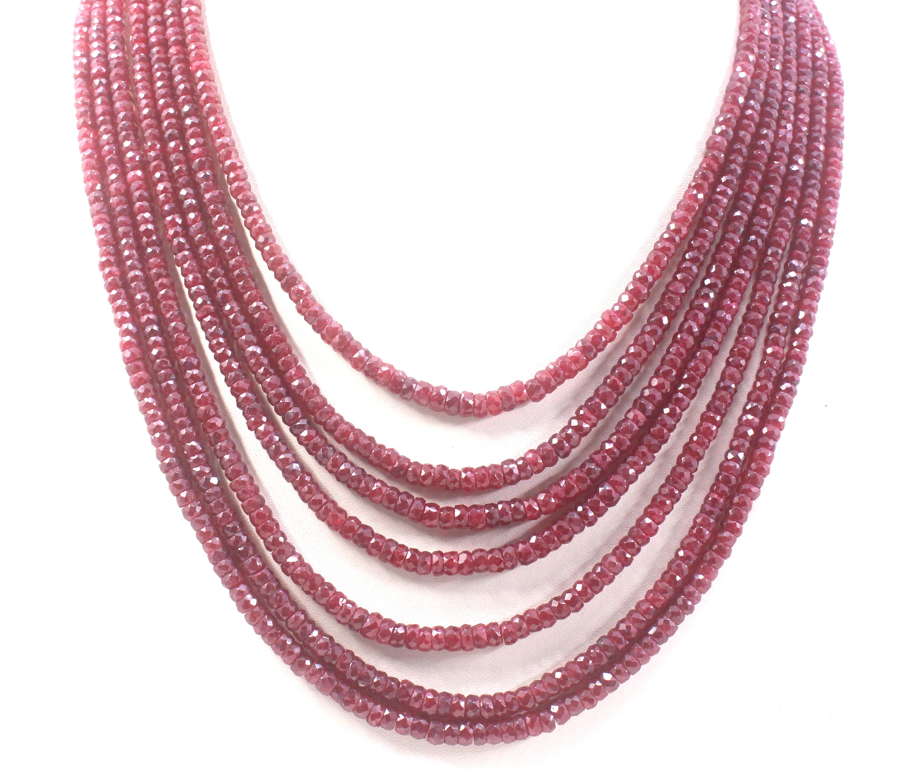 Handmade 9-strand Ruby Necklace: Faceted Rondelle Beads, 18" Long Handmade 9-strand Ruby Necklace: Faceted Rondelle Beads, 18" Long