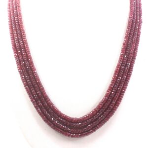 Handmade Red Ruby Necklace: Faceted Rondelle Beads, 4-strand