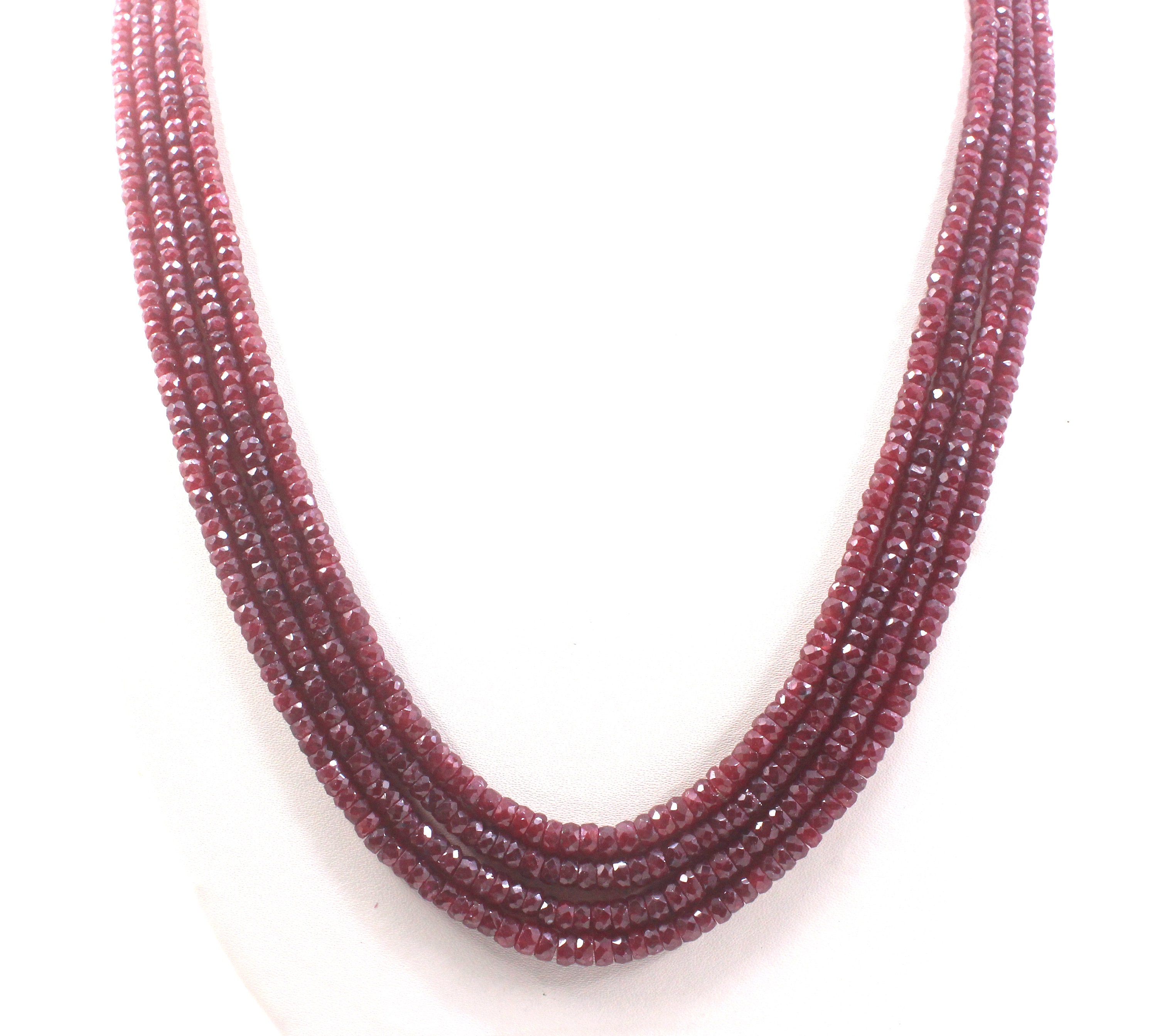 Handmade Red Ruby Necklace: Faceted Rondelle Beads, 4-strand