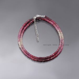 Natural Aaa++ Shaded Ruby Beaded Necklace-3mm-3.5mm Faceted Rondell Gemstone Jewelry-ruby Jewelry-925 Sterling Silver-christmas Gifts