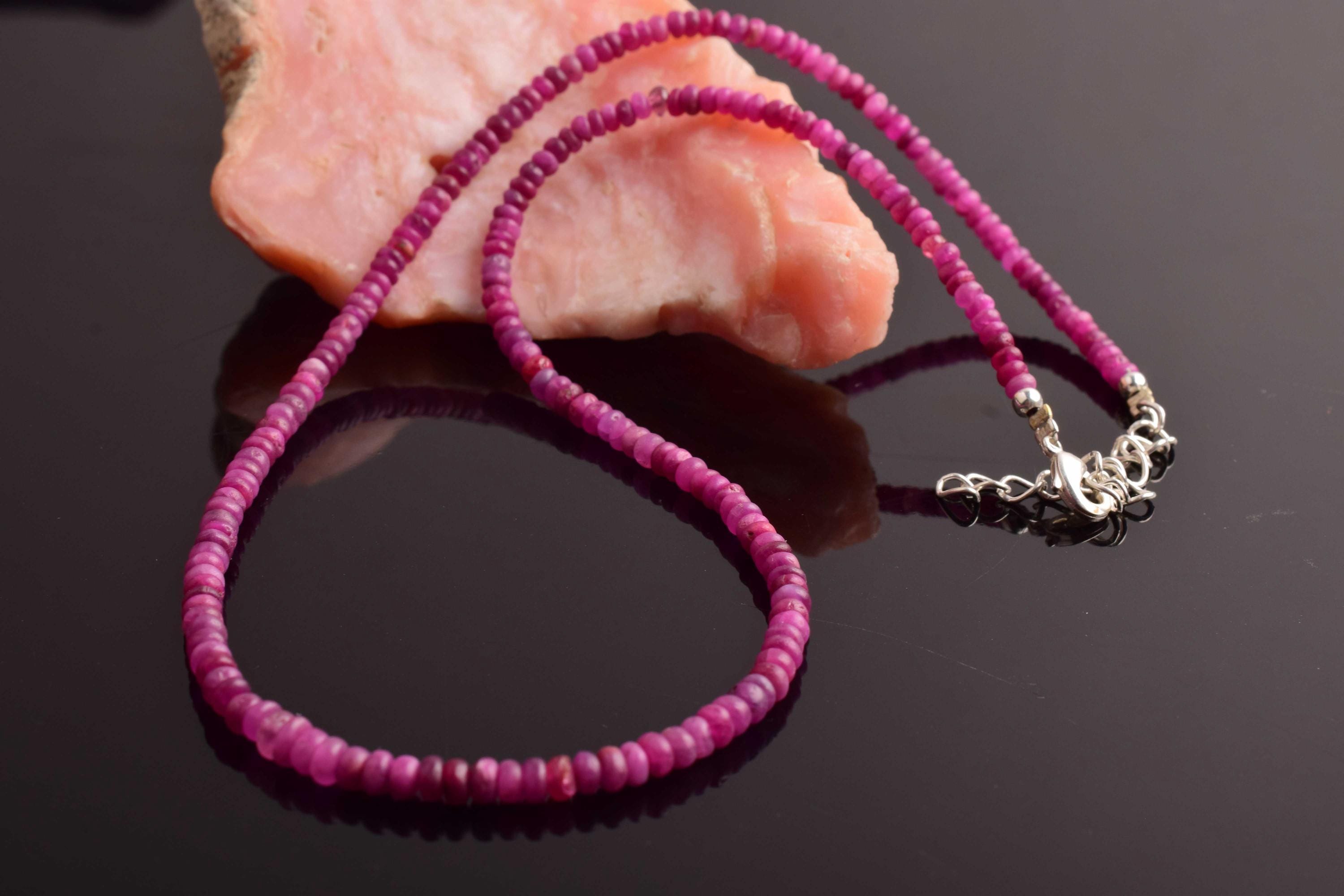 Natural Ruby Beaded Necklace 925 Silver, Handmade Ruby Gemstone Necklace, Sterling Silver Beads Jewelry, July Birthstone Gift For Her