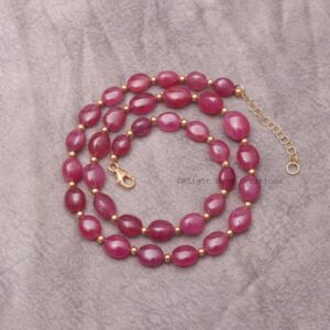 Natural Red Ruby Beaded Necklace, Handmade Gemstone Jewelry