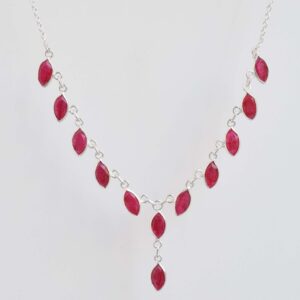 Red Ruby Sterling Silver Necklace: Handmade Marquise Gemstone Chain