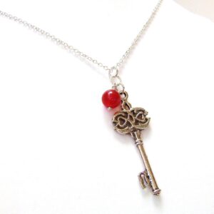 Vintage Key Necklace: Ruby Gem, Silver Skeleton Key, July Birthstone Vintage Key Necklace: Ruby Gem, Silver Skeleton Key, July Birthstone