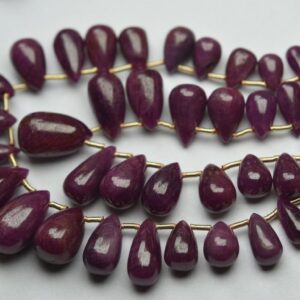 10 Pcs, finist Quality, natural Ruby Smooth Drops Shaped Briolettes. 9-10mm