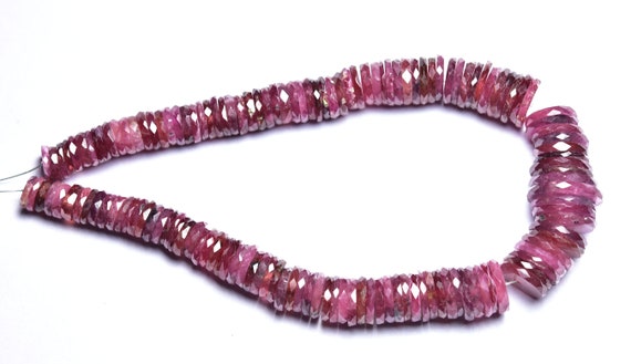 131 Cts, Big Ruby Flat Tyre Beads - 7 Inches - Most Beautiful Natural Faceted Ruby Wheel Beads - Size Is 5.5 - 11 Mm #2781