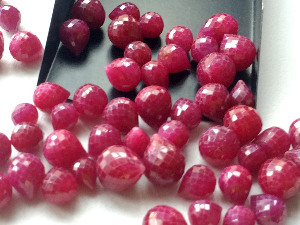 8-12mm Ruby Drilled Drops, Micro Faceted Ruby Tear Drop Beads, Side Drill Ruby Drops For Jewelry (5pcs To 10pcs Options)-pga503 8-12mm Ruby Drilled Drops, Micro Faceted Ruby Tear Drop Beads, Side Drill Ruby Drops For Jewelry (5pcs To 10pcs Options)-pga503