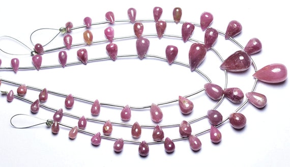 Beautiful Ruby Teardrop Beads - 7 Inches - Beautiful Natural Smooth Ruby Briolette - Size Is 4x6 - 6.5x11 Mm #2810