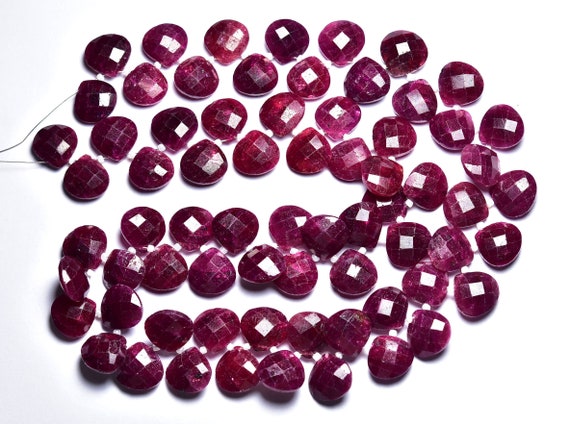 Big Ruby Heart Beads - 6 Pcs - Natural Faceted Beautiful Ruby Briolette - Size Is 13 - 13.5 Mm #2752