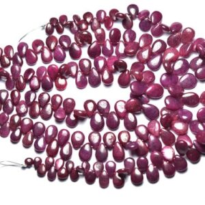 Ruby Briolette Bead Strand - 8 inches - Natural Beautiful Smooth Africa Ruby Pear Briolettes - Size is 4x6 - 7x9 mm #2133 Ruby Briolette Bead Strand - 8 inches - Natural Beautiful Smooth Africa Ruby Pear Briolettes - Size is 4x6 - 7x9 mm #2133