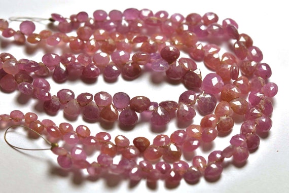 Ruby Briolette Bead Strand -6.5 Inches,natural Beautiful Faceted Ruby Heart Briolettes, Ruby From Africa, Size Is 5-6 Mm #1164
