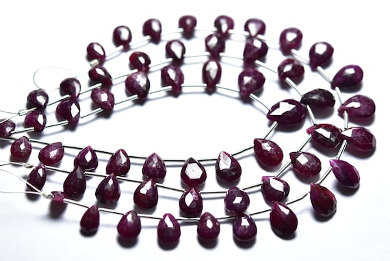 Ruby Briolette Bead Strand -7.5 Inches - Natural Beautiful Faceted Ruby Pear Briolettes, Ruby From Africa, Size Is 5x7-8x11 Mm #1226