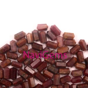 Ruby Briolette Beads: 5-Piece Faceted Pencil Shape, July Birthstone (5x10 MM) Ruby Briolette Beads: 5-Piece Faceted Pencil Shape, July Birthstone (5x10 MM)