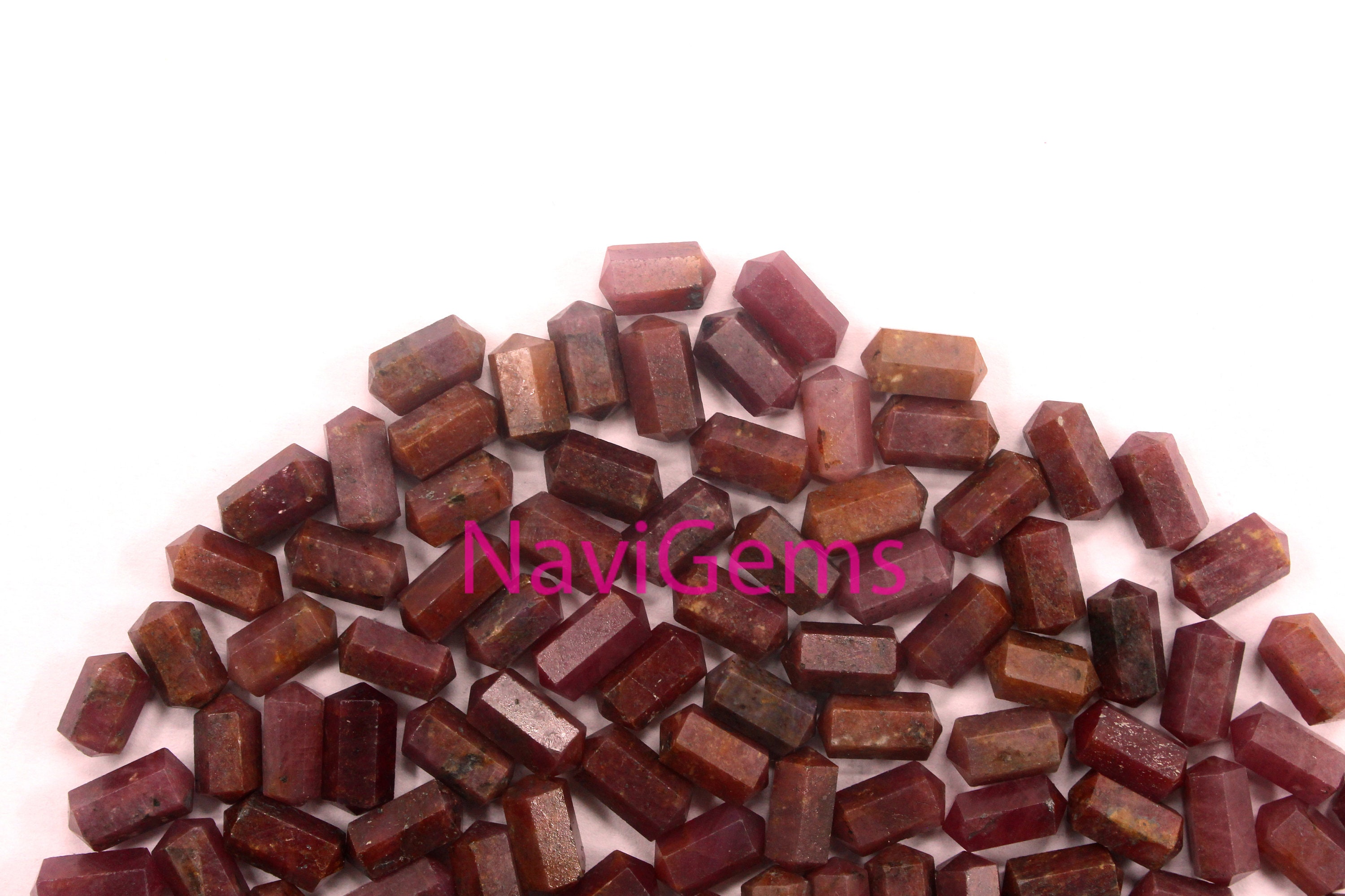 Ruby Briolette Beads: 5-piece Faceted Pencil Shape, July Birthstone (5x10 Mm)