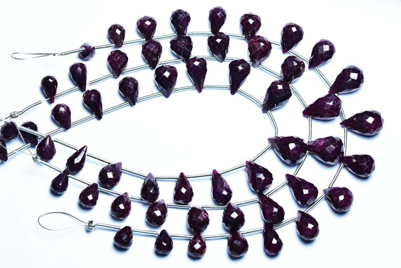 Ruby Drops Bead Strand -7 Inches - Natural Gorgeous Faceted Dark African Ruby Teardrop Briolettes Faceted Drops - Size Is 5x7- 7x12 Mm #1641