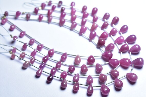 Ruby Drops Bead Strand -7 Inches - Natural Smooth Ruby Teardrop Briolettes Drops - Size Is 3x6-6x10 Mm #1953
