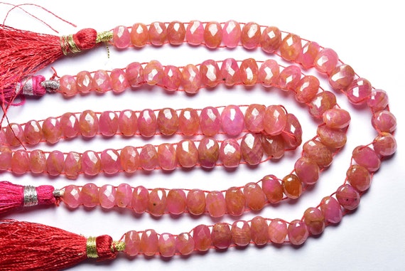 Ruby Fancy Oval Bead Strand -7 Inches - Natural Most Beautiful Faceted Two Side Drilled Ruby Oval Beads - Size Is 5x7-7x9 Mm #1478