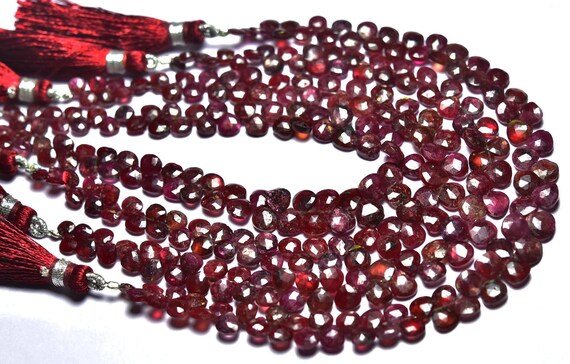 Most Beautiful Ruby Heart Beads -8 Inches - Natural Ruby Faceted Heart Briolettes Strand - Size Is 4 - 6 Mm #664