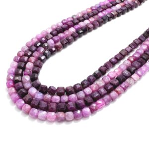 Natural Ruby Faceted Cube Beads Genuine Pink Red Ruby 4mm Micro Cut Gemstones • High Grade Precious Ruby For Fine Jewelry Making - Pgs262