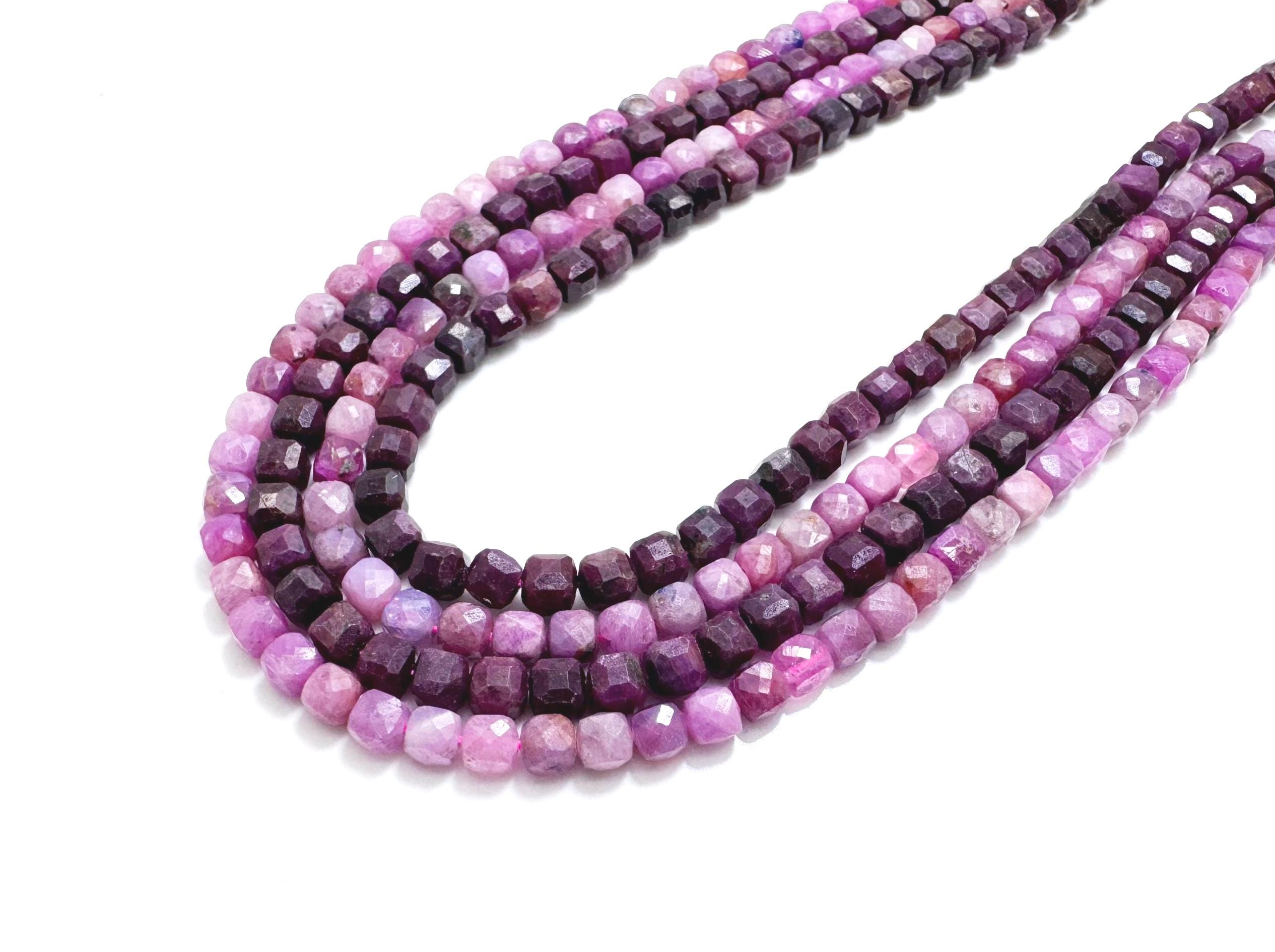 Natural Ruby Faceted Cube Beads Genuine Pink Red Ruby 4mm Micro Cut Gemstones • High Grade Precious Ruby For Fine Jewelry Making - Pgs262 Natural Ruby Faceted Cube Beads Genuine Pink Red Ruby 4mm Micro Cut Gemstones • High Grade Precious Ruby For Fine Jewelry Making - Pgs262