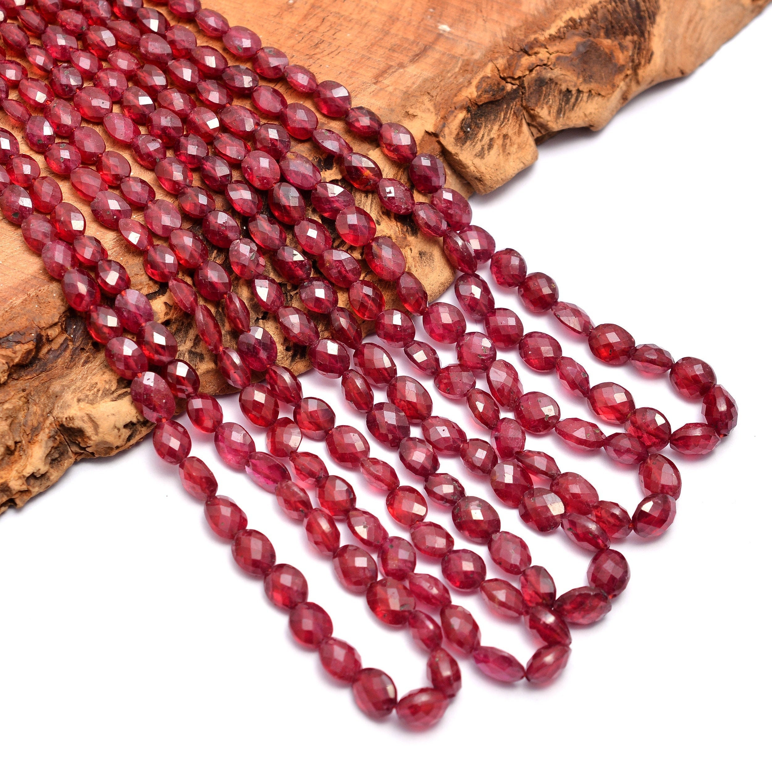 Natural Ruby Gemstone 6x4mm-7x5mm Faceted Oval Briolette Beads , 16inch Strand , Aaa+ Red Ruby Precious Gemstone Fancy Loose Oval Beads