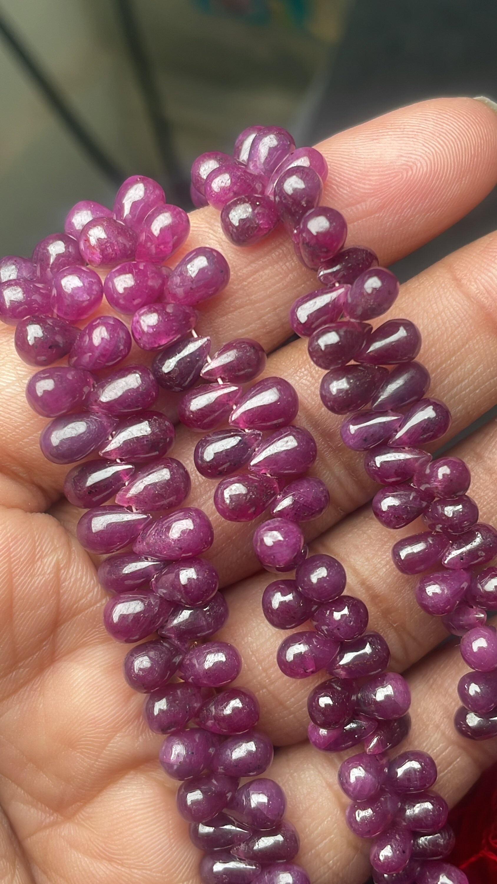Natural Ruby Smooth Teardrop Gemstone Beads, 3/5-5/7 Mm Graduated Finest Quality Ruby 10 Inches “no Heat No Dye” Drops Beads Loose Gemstone