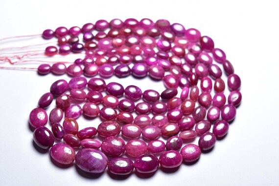 Ruby Oval Bead Strand - 8.5 Inches - Natural Beautiful Smooth Dyed Ruby Oval Beads - Size Is 6-13 Mm #1367