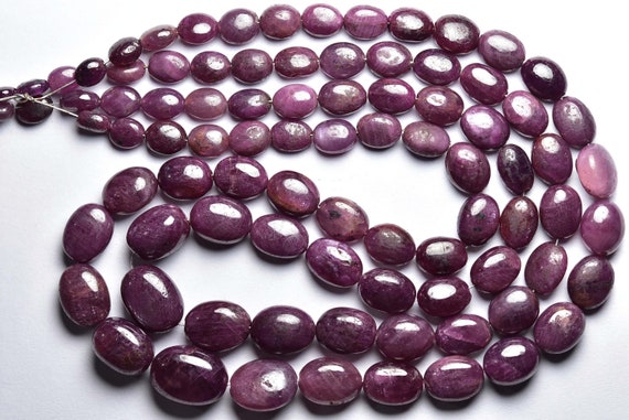Ruby Oval Bead Strand -natural Smooth Ruby Oval Beads - Size Is 6x7-10x13 Mm #1639