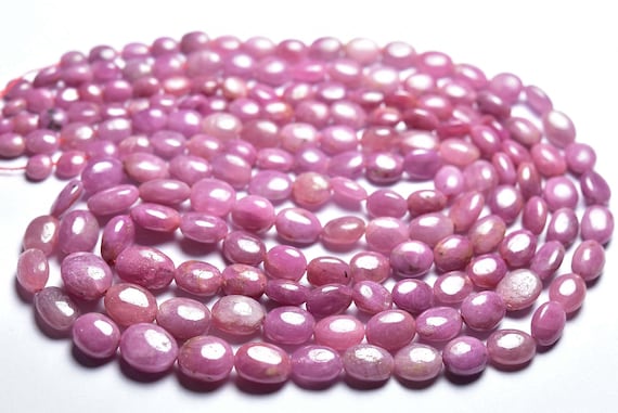 Ruby Oval Bead Strand -14 Inches - Natural Most Beautiful Smooth Ruby Oval Beads - Size Is 5-9 Mm #1410
