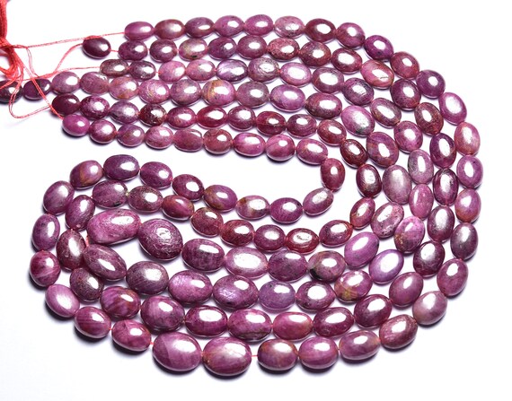 Ruby Oval Bead - 14 Inches - Natural Smooth Beautiful Ruby Briolette - Size Is 5x7 - 9x11 Mm #2771