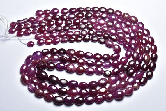 Ruby Oval Bead Strand -15 Inches - Natural Beautiful Smooth African Ruby Oval Beads - Size Is 6-8 Mm #964
