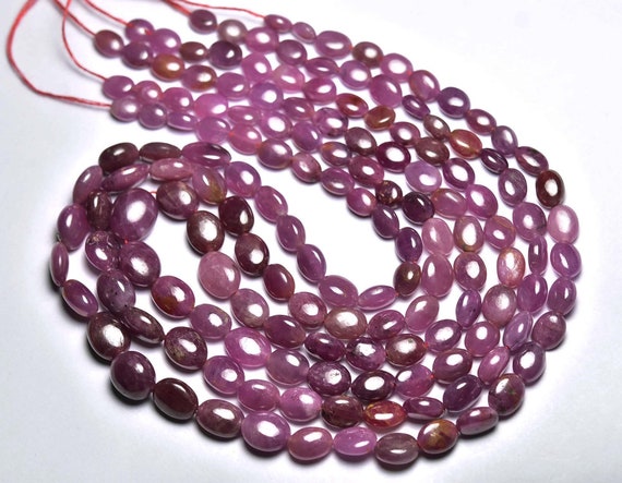 Ruby Oval Bead Strand - 8.5 Inches - Natural Beautiful Smooth Ruby Oval Beads - Size Is 6x8 - 8x10 Mm #898