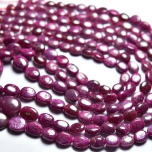Ruby Oval Beads - 15 inches - Natural Beautiful Smooth Ruby Oval Beads - Dyed on Natural Ruby - Size is 4x5.5-7x9 mm #1487 Ruby Oval Beads - 15 inches - Natural Beautiful Smooth Ruby Oval Beads - Dyed on Natural Ruby - Size is 4x5.5-7x9 mm #1487