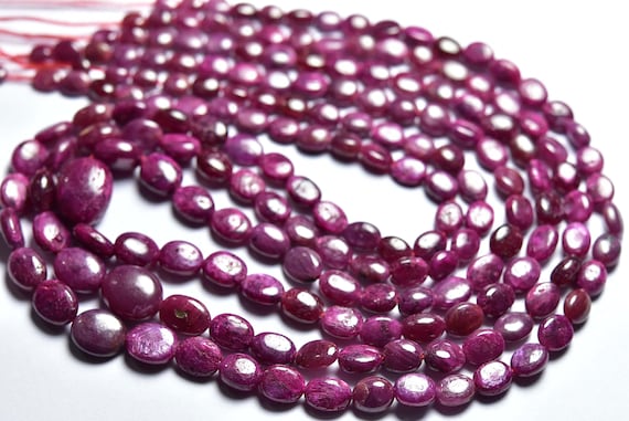 Ruby Oval Beads - 15 Inches - Natural Beautiful Smooth Ruby Oval Beads - Dyed On Natural Ruby - Size Is 4x5.5-7x9 Mm #1487