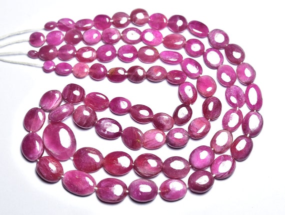 Pink Ruby Oval Beads -13 Inches - Natural Beautiful Pink Ruby Smooth Oval Beads Strand - Size Is 7-11 Mm #652
