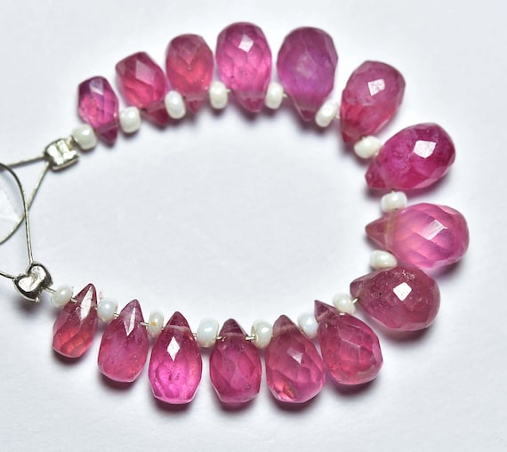Super Quality Pink Ruby Drops Bead - 15 Pcs - Most Beautiful Natural Faceted Ruby Teardrops Briolettes - Size Is 6x4 - 5x8 Mm #149