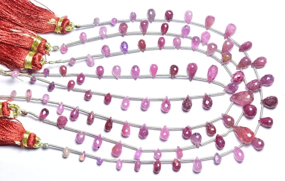 Superb Ruby Drops Bead Strand -7 Inches - Natural Ruby Faceted Teardrops,micro Cut Shaded Natural Ruby Tear Drops,size Is 3x4-4x8mm #335